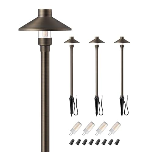 EDISHINE Solid Brass Low Voltage Landscape Lighting with G4 Bulbs 4 Pack