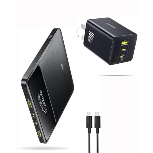 Baseus 100W USB C Charger Block, 3-Port Foldable Compact PPS Wall Charger Bundle with Baseus Laptop Portable Charger 100W 20000mAh, Blade Travel Power Bank Fast Charging 2 USB-C & 2 USB-A Po