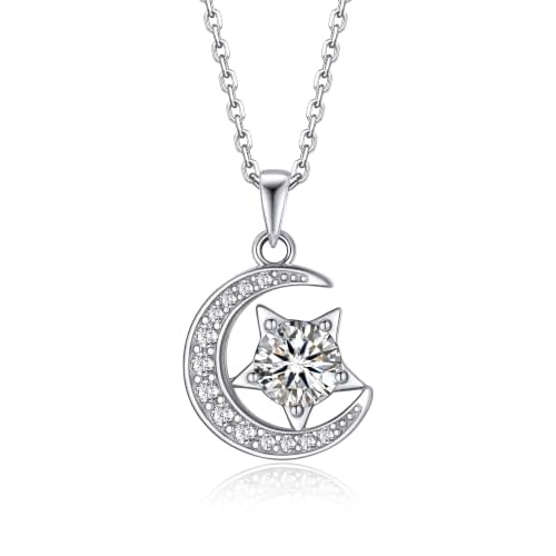 MomentWish Heart Necklace for Women, 1 Carat Simulated Moissanite Necklace for Her 925 Sterling Silver Halo Pendant Anniversary Valentine's Day Birthday Gifts for Mom Wife Girlfriend-Heart