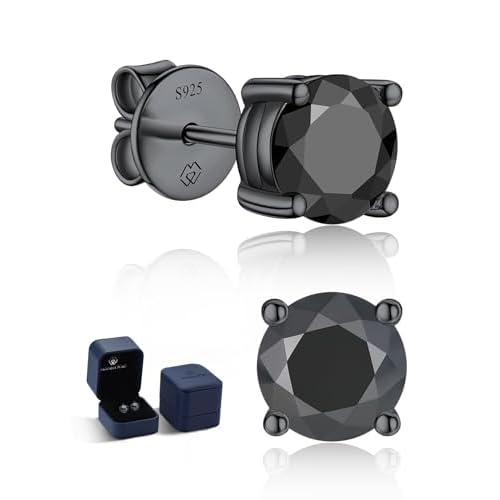MomentWish Black Mens Earring Moissanite Stud Earrings for Men D Color VVS1 Moissanite 925 Sterling Silver Onyx Stud Earrings For Women Men (0.6/1/2/4Carat)