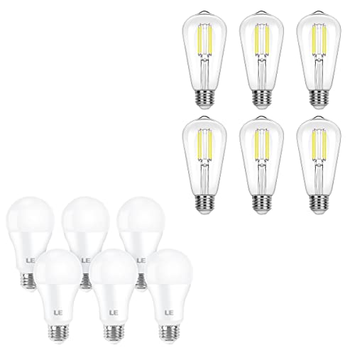 LE Lepro丨 Bundle - Daylight White 4000K LED Light Bulbs & 4000K Netural White LED Edison Bulbs (Each Pack of 6)