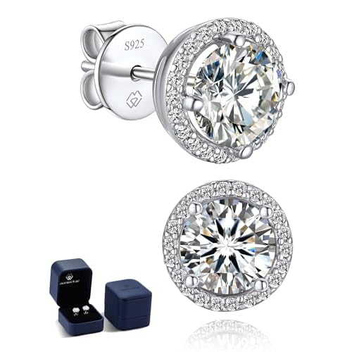 MomentWish Moissanite Earrings for Women, Gifts for Christmas, 1/2 Carat Moissanite Stud Earrings, D Color VVS1 Simulated Diamond 925 Sterling Silver Halo Earrings for Birthday Anniversary