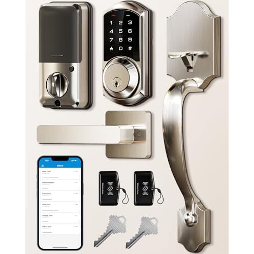Veise VE06-H Smart Front Door Lock Handle Set, App Control, Satin Nickel
