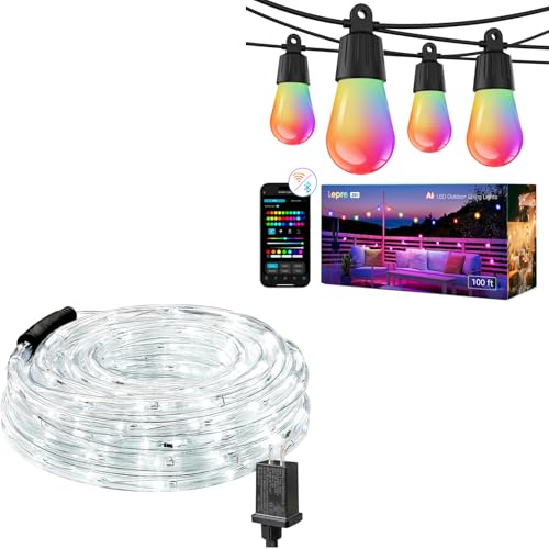 Lepro Bundle - 33ft 240 LED Outdoor Rope Lights Daylight White & AI Smart Outdoor String Lights