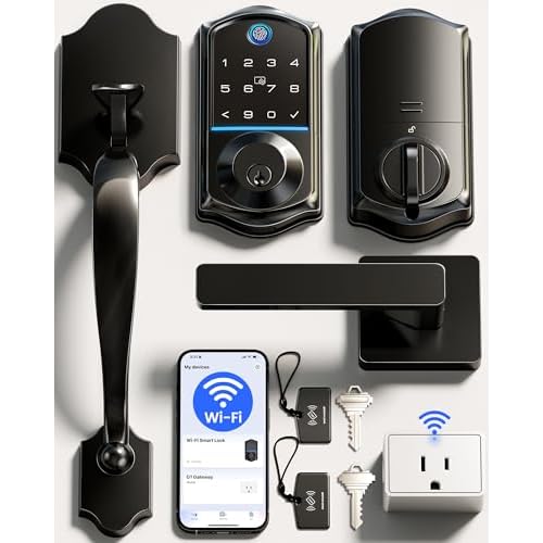 Veise VE017G-H Wi-Fi Smart Door Lock Deadbolt with Handle Set, Matte Black