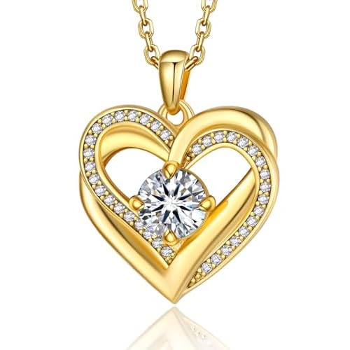 MomentWish Heart Necklace for Women Moissanite, Simulated Diamond, 925 Sterling Silver