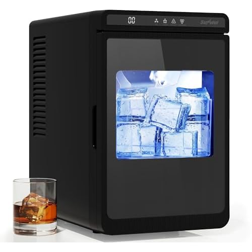 Sunvivi Clear Ice Maker, Compact Countertop Ice Machine, Fast 10-Min Ice Production, Self-Cleaning, LED Light & Timer, Portable Electric Ice Maker for Kitchen