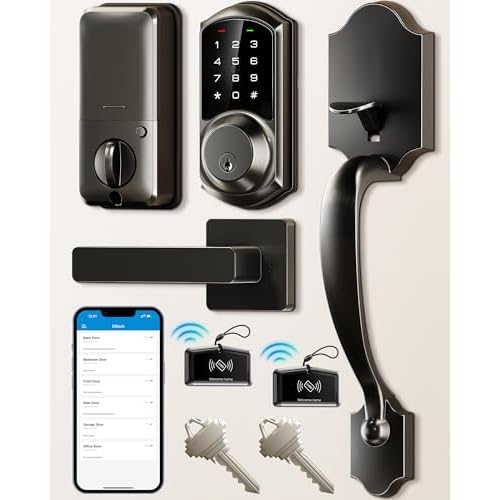 Veise VE06-H Smart Front Door Lock Handle Set, App Control, Matte Black