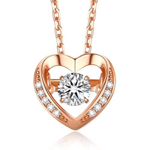 MomentWish Dancing Heart Necklace for Women, 0.5/1 Carat Dancing Moissanite Necklace for Her 925 Sterling Silver Pendant Anniversary Birthday Christmas Gift for Wife Mom Girlfriend