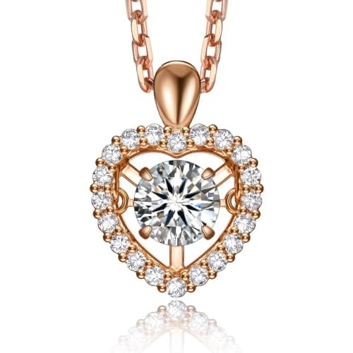 MomentWish Dancing Heart Necklace for Women, 0.5/1 Carat Dancing Moissanite Necklace for Her 925 Sterling Silver Pendant Anniversary Birthday Christmas Gift for Wife Mom Girlfriend