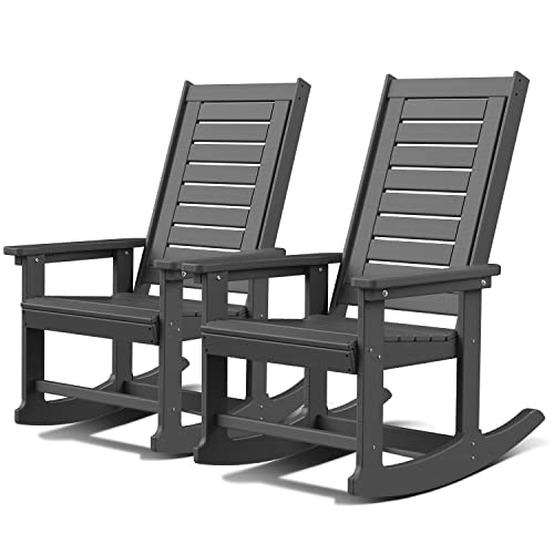 GREENVINES Oversized Outdoor Rocking Chairs Set of 2, HDPE Rocker, Grey
