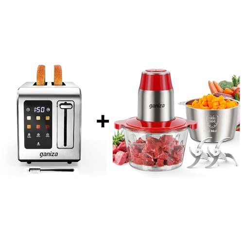 GANIZA Food Processors (Red, 8 Cup+8 Cup) & Touch Screen Toaster 2 Slice