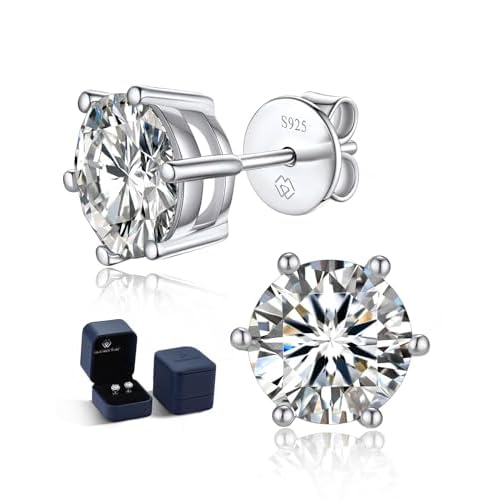 MomentWish Moissanite Earrings for Women, 925 Sterling Silver Hypoallergenic Stud Earrings, 0.6-4 CT Mens White Gold/14K Gold Plated/Rose Gold Studs, Gift for Mom or Wife