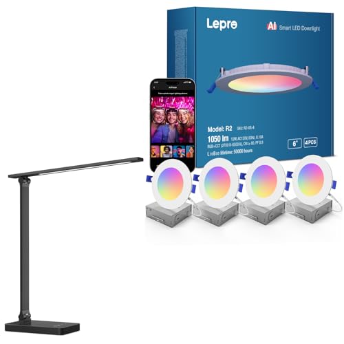 Lepro Bundle - R2 AI Smart LED Recessed Lighting 6 Inch with Mood Recognition Music Sync, Group Control, 12W, 1050 Lumen