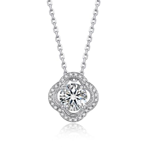 MomentWish Heart Necklace for Women, 1 Carat Simulated Moissanite Necklace for Her 925 Sterling Silver Halo Pendant Anniversary Valentine's Day Birthday Gifts for Mom Wife Girlfriend-Heart