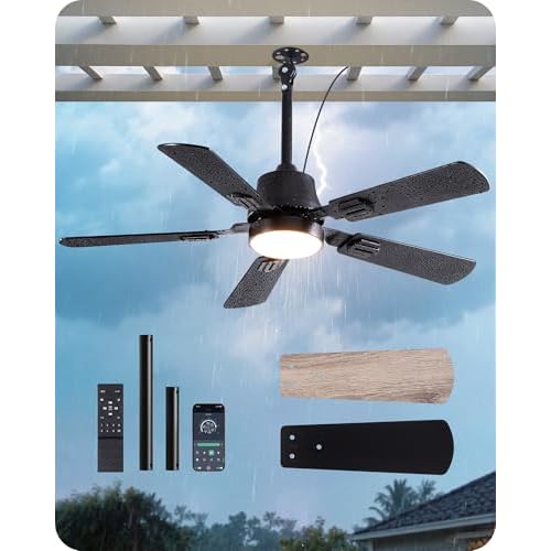 EDISHINE 42" Outdoor Ceiling Fan with Light, IP66 Waterproof Gazebo Fans