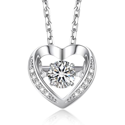 MomentWish Dancing Heart Necklace for Women, 0.5/1 Carat Dancing Moissanite Necklace for Her 925 Sterling Silver Pendant Anniversary Birthday Christmas Gift for Wife Mom Girlfriend