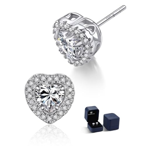 MomentWish Moissanite Earrings for Women, 1-2Carat Moissanite Stud Earrings, 925 Sterling Silver Hypoallergenic Stud for Sensitive Ears, Lab Created Diamond Earrings