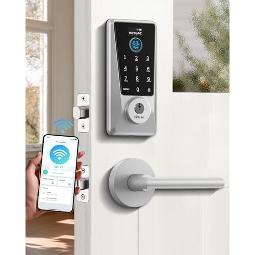 DESLOC Fingerprint Smart Lock with Lever Handles, Built-in WiFi,App Remote