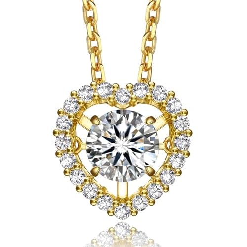 MomentWish Dancing Heart Necklace for Women, 0.5/1 Carat Dancing Moissanite Necklace for Her 925 Sterling Silver Pendant Anniversary Birthday Christmas Gift for Wife Mom Girlfriend