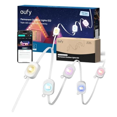 eufy Permanent Outdoor Lights E22, 100ft+ 50ft kit (Total 150ft) with 90 Triple-LED Lights, Smart RGBWW, Up to IP67 Waterproof, AI Lighting Themes for Halloween, Christmas, Links with Camera