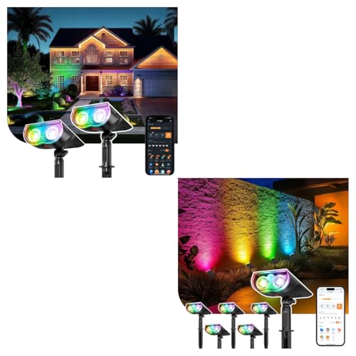 Linkind Smart Solar Spotlight, Color Changing Landscape Lighting, APP/Voice Control Solar Lights Outdoor, IP67 Waterproof Spot Lights Outdoor for Yard, Garden, Pathway(2 Pack)
