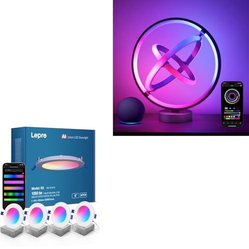 Lepro Bundle - 4 Pack AI Smart Recessed Lights 6 inch & AI Smart Table Lamp TB1