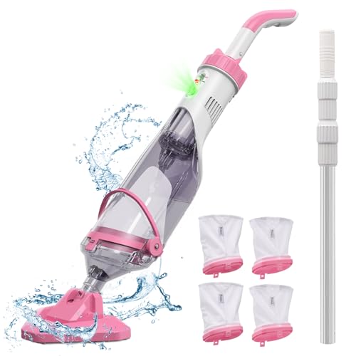 Enhulk Pool Vacuum for Above Ground Pool with a Telescopic Pole, Running time up to 1H, Handheld Rechargeable Pool Cleaner with Powerful Suction up to 18.5 GPM, Ideal for Leaves & Debris, PC