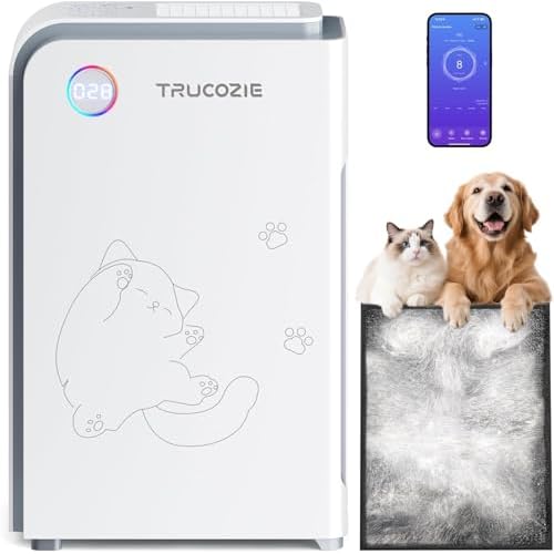 Trucozie Large Pet Air Purifier for Home up to 3000 Ft², Absorbs Floating Cat and Dog Hair, Smart WiFi, 3-in-1 Filter with Anion, Activated Carbon & HEPA for Pet Allergies, Smoke, Dust, Whit