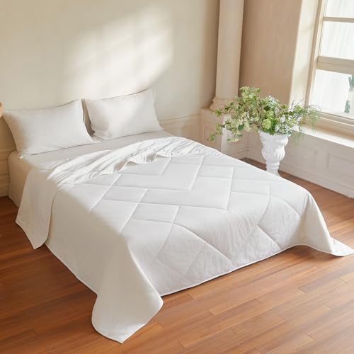 YOUR MOON Lightweight Wool Comforter King, Cotton Shell, White