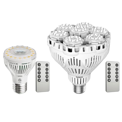SANSI Dimmable Grow Light Bulb Full Spectrum, High PPFD 40W (600 Watt Equiv) with Remote, Auto On Off Timing 4 8 12 Hrs, Energy Saving Plant Light Bulb with E26 Base for Indoor Plants