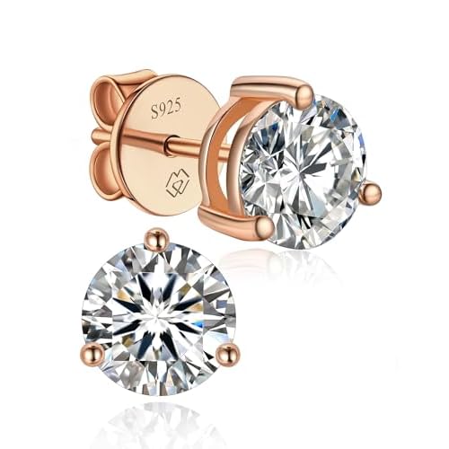 MomentWish 14K Gold Plated Moissanite Stud Earrings, 925 Sterling Silver
