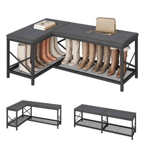 YATINEY Entryway Shoe Bench with Cushion, 59.1" End of Bed Bench, Grey
