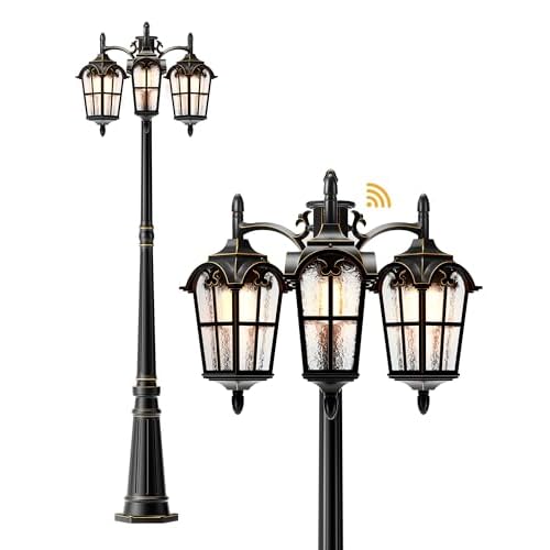 EDISHINE Dusk to Dawn Outdoor Post Light with Pier Mount Base Black