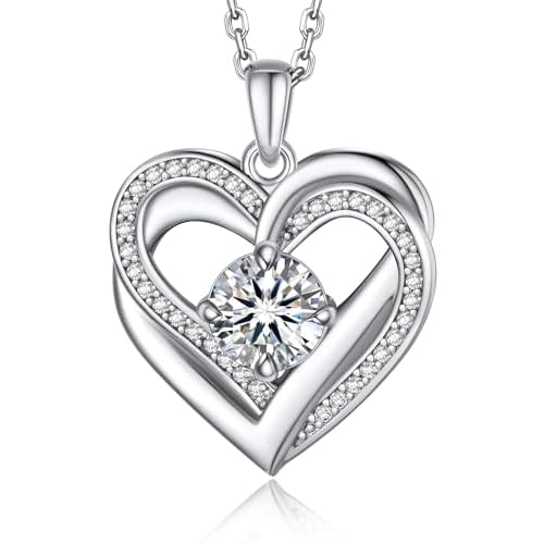 MomentWish Heart Necklace for Women Moissanite, Simulated Diamond, 925 Sterling Silver