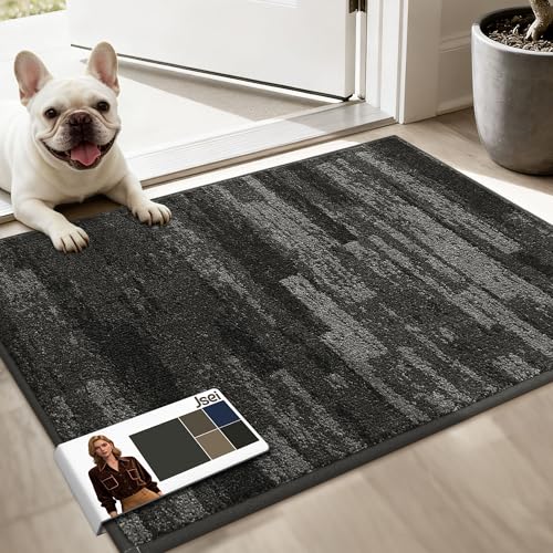 JSEI Stair Treads for Wooden Steps with Leaf Pattern and JSEI Dirt Trapper Door Mat 20"x32" Light Gray