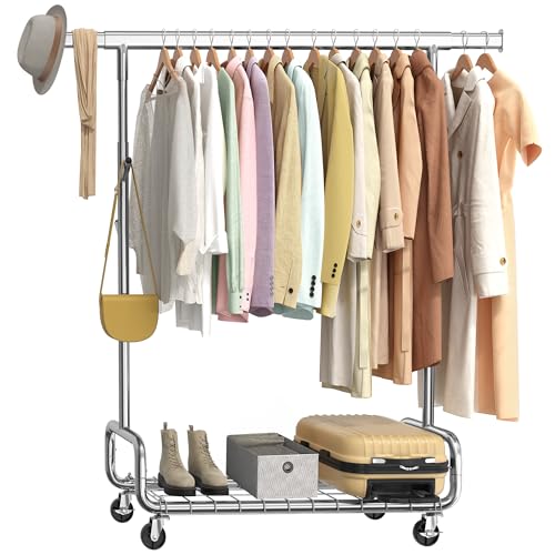 SONGMICS Clothes Rack, Heavy-Duty Rolling Garment Rack with Shelf