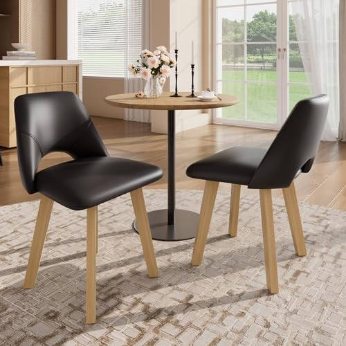 Garvee PU Dining Chairs Set of 2 with Solid Wood Legs and Hollow Back
