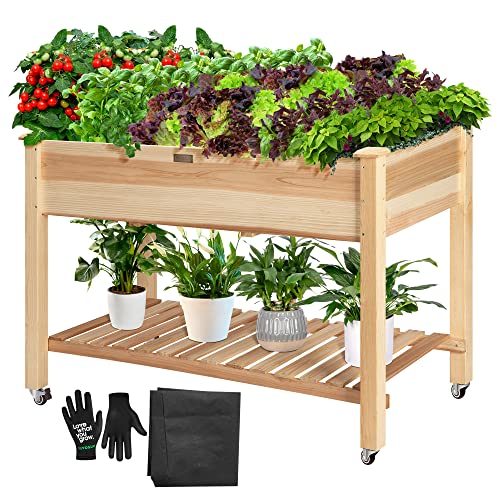 VIVOSUN Raised Garden Bed with Legs & Wheels Outdoor Wood 46x24x32 Mobile