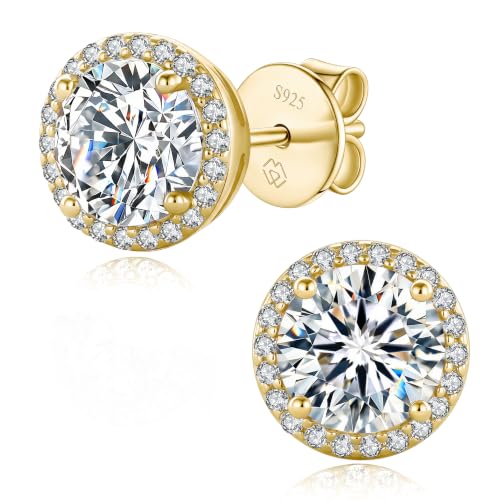 MomentWish Moissanite Earrings for Women, Gifts for Christmas, 1/2 Carat Moissanite Stud Earrings, D Color VVS1 Simulated Diamond 925 Sterling Silver Halo Earrings for Birthday Anniversary