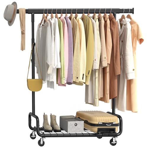SONGMICS Clothes Rack, Heavy-Duty Rolling Garment Rack with Shelf