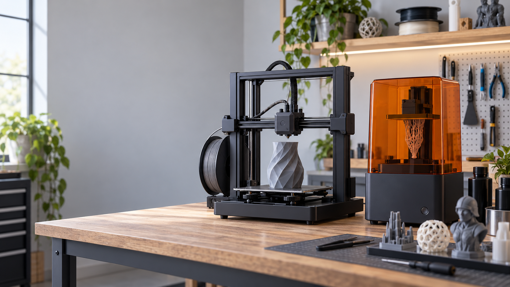 ANYCUBIC FDM and resin 3D printers in a clean studio setup