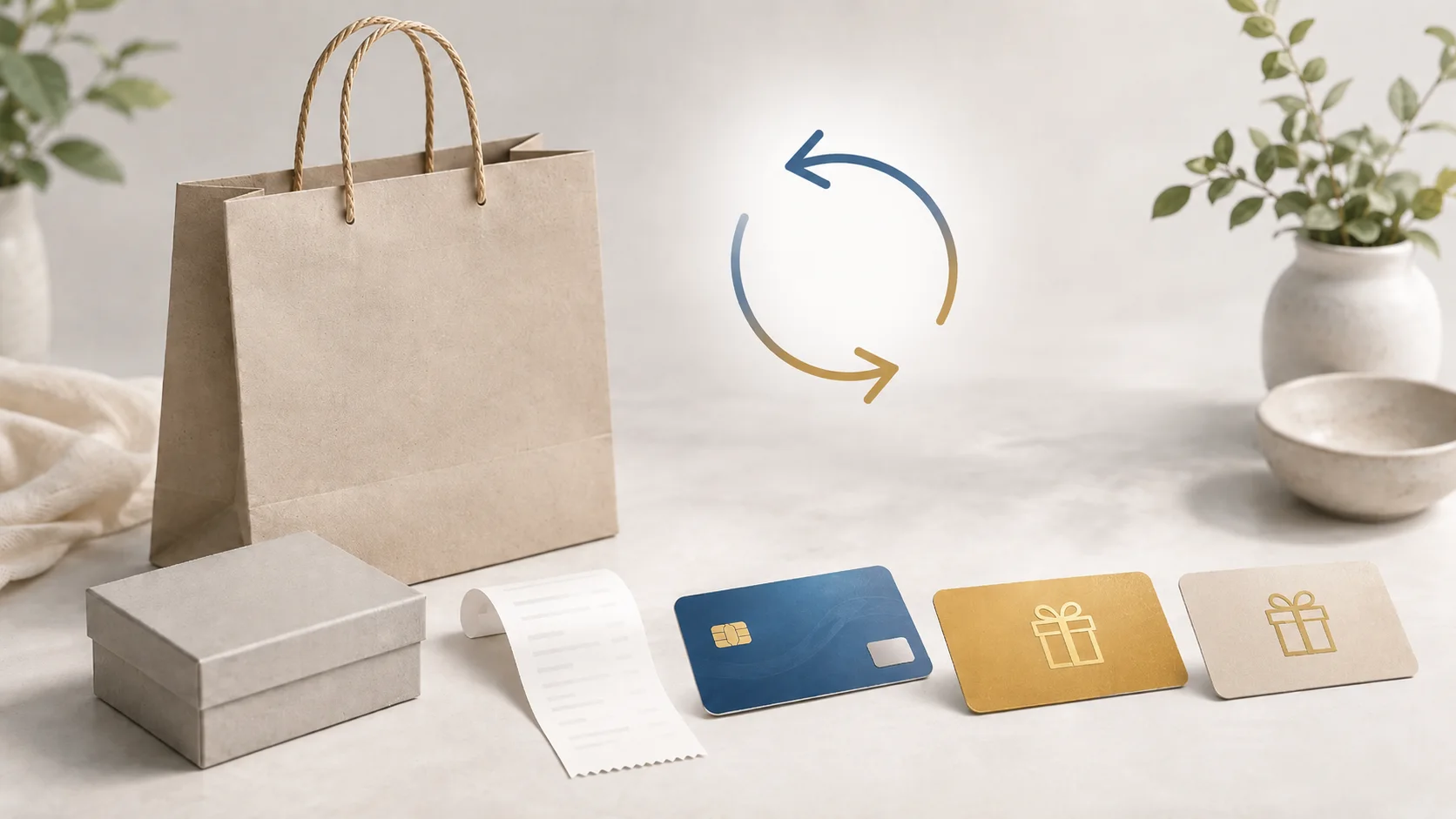 Shopping return with a receipt and promotional gift cards showing how return value can be adjusted.