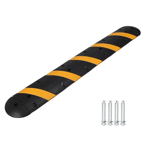 Garvee 1 PCS 6FT Speed Bumps, Heavy Duty 25,000 Lbs Capacity Traffic Rubber Speed Bumps with 2 Channel Floor Cord Cover for Asphalt Concrete Gravel Driveway Road Cable Protector Ramp