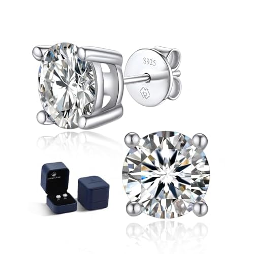 MomentWish Moissanite Earrings for Women, 925 Sterling Silver Hypoallergenic Stud Earrings, 0.6-4 CT Mens White Gold/14K Gold Plated/Rose Gold Studs, Gift for Mom or Wife
