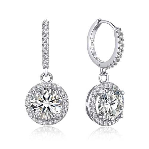 MomentWish Dangle Earrings for Women-925 Sterling Silver Moissanite Earring, Women's Gift for Valentine Birthday, D Color VVS1 Dancing Moissanite Hoops