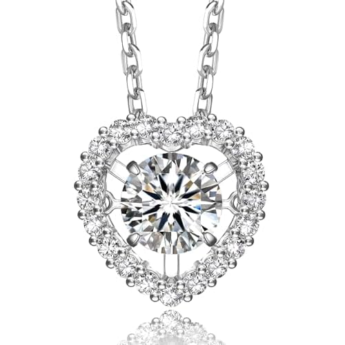 MomentWish Dancing Heart Necklace for Women, 0.5/1 Carat Dancing Moissanite Necklace for Her 925 Sterling Silver Pendant Anniversary Birthday Christmas Gift for Wife Mom Girlfriend