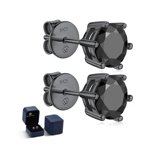 MomentWish Black Mens Earring Moissanite Stud Earrings for Men D Color VVS1 Moissanite 925 Sterling Silver Onyx Stud Earrings For Women Men (0.6/1/2/4Carat)