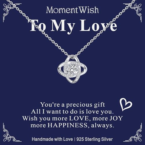 MomentWish Heart Necklace for Women, 1 Carat Simulated Moissanite Necklace for Her 925 Sterling Silver Halo Pendant Anniversary Valentine's Day Birthday Gifts for Mom Wife Girlfriend-Heart