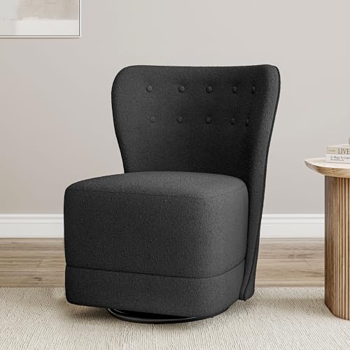 BELLEZE Swivel Accent Chair, Modern Upholstered 360° Swivel Barrel Chairs Comfy Small Club Chairs for Nursery, Hotel, Bedroom, Office, Lounge - Cortona (Dark Grey)